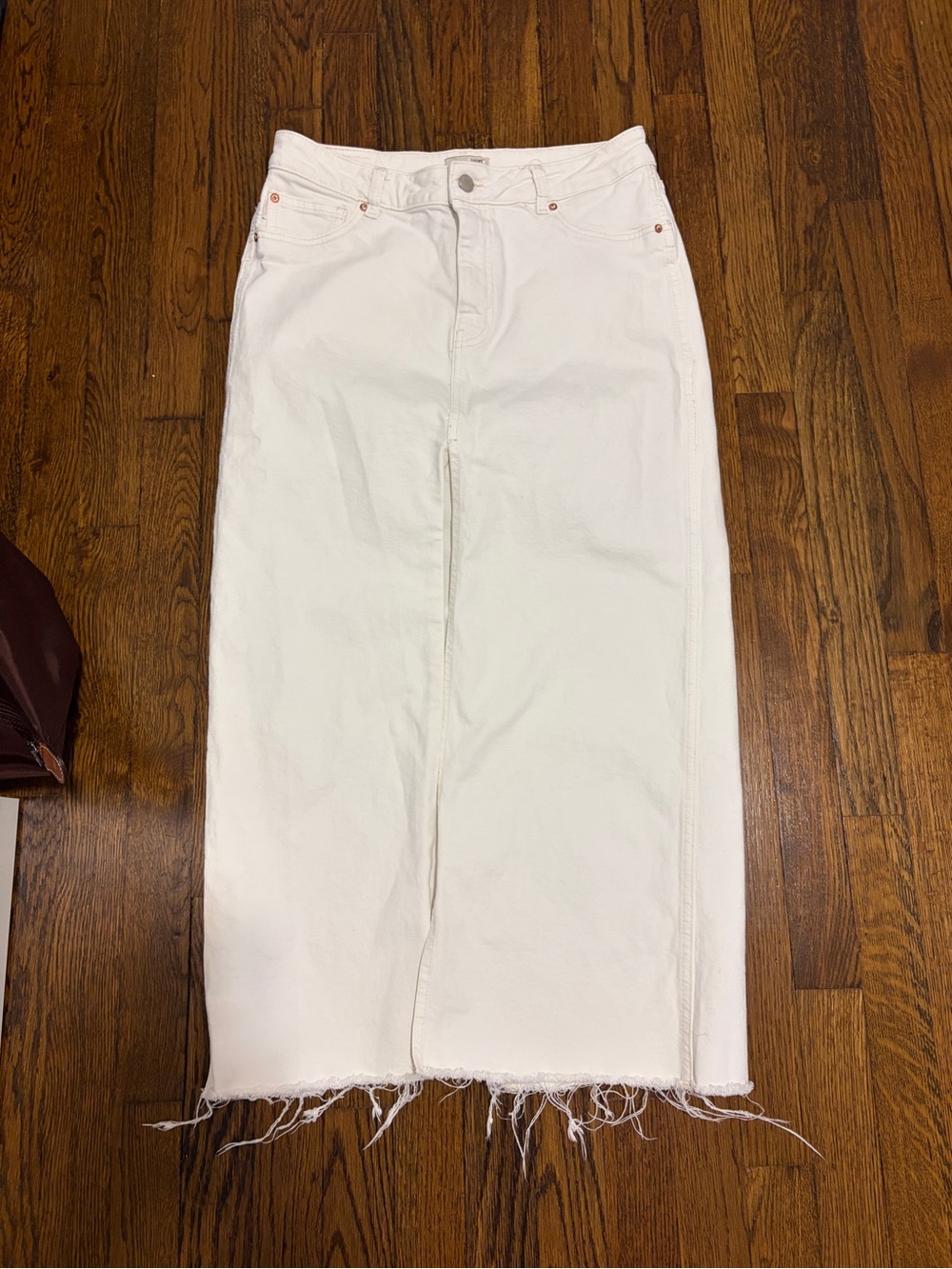 DL1961 White High-Rise Wide Midi Denim Skirt